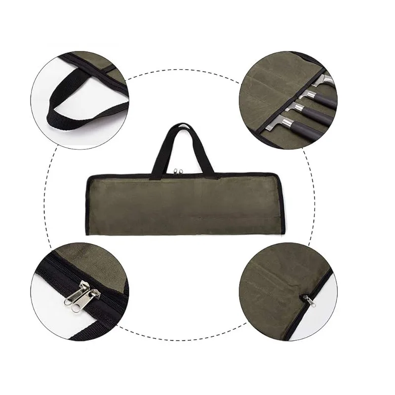 Custom Logo Heavy Duty Canvas Knife Roll Portable Storage Bag For Outdoor Camping Chef Tools Men Women