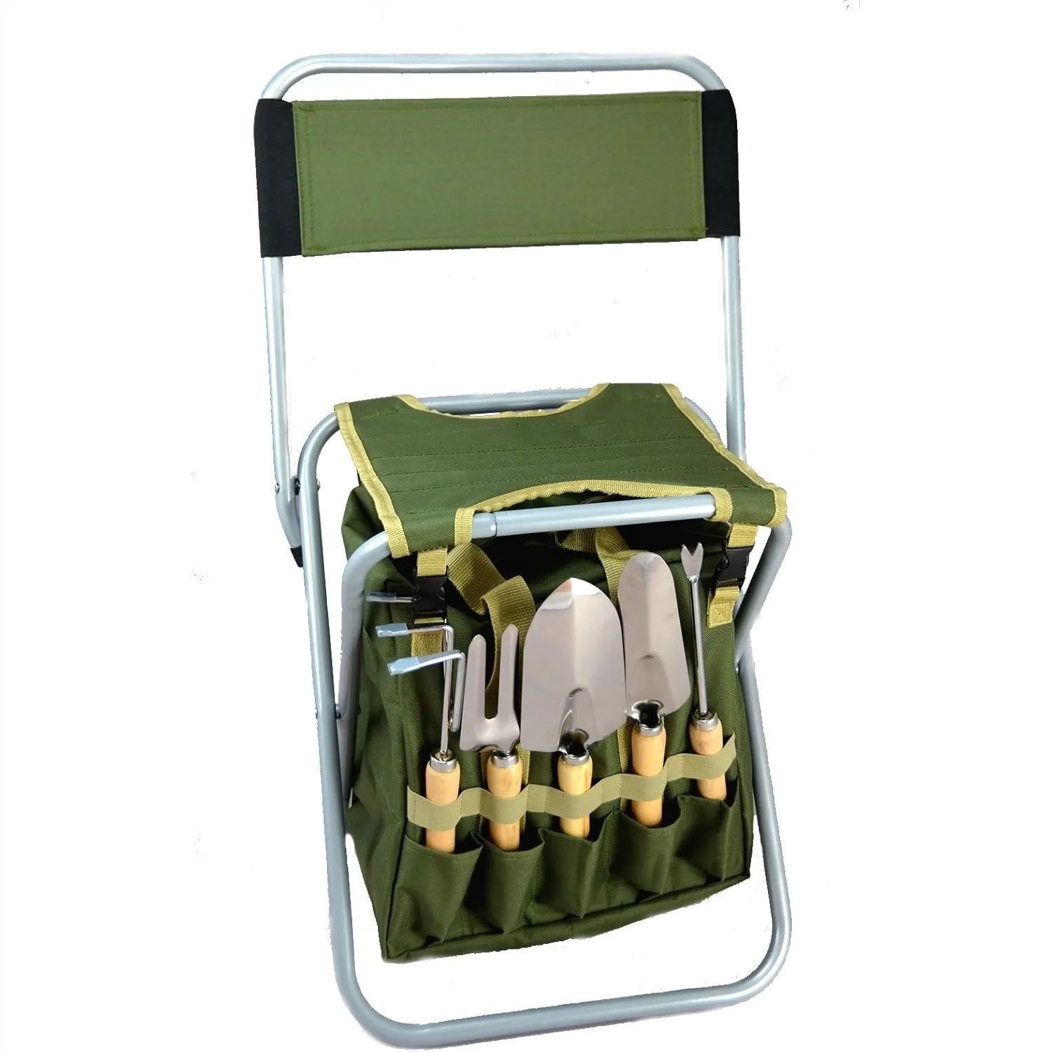 

10-Piece Gardening Tool Set with Detachable Tote & Folding Stool Seat Backrest