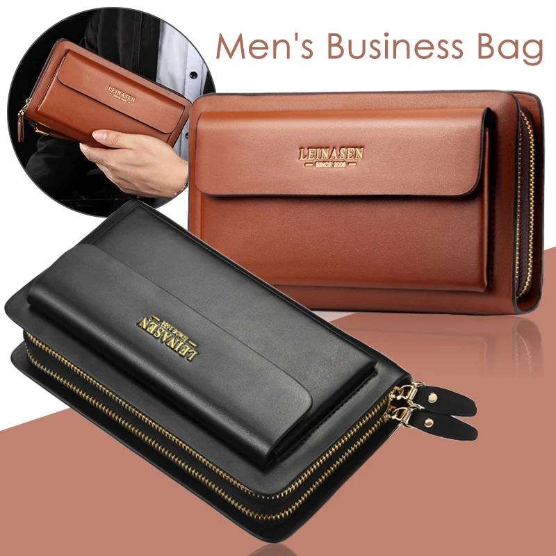 

Brand Fashion Vintage Long Purse Men's Clutch Bag Double Zipper Large Capacity Multi-Card Slots Passport Holder Business Wallet