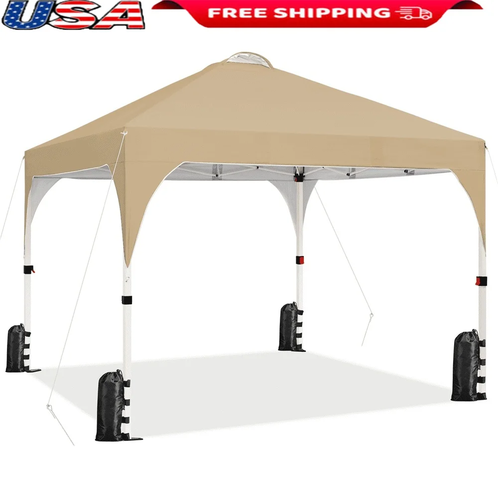 

10x10 Up Canopy Tent with Roller Bag Sandbags Adjustable Height Portable Outdoor Shelter Waterproof UV Resistant