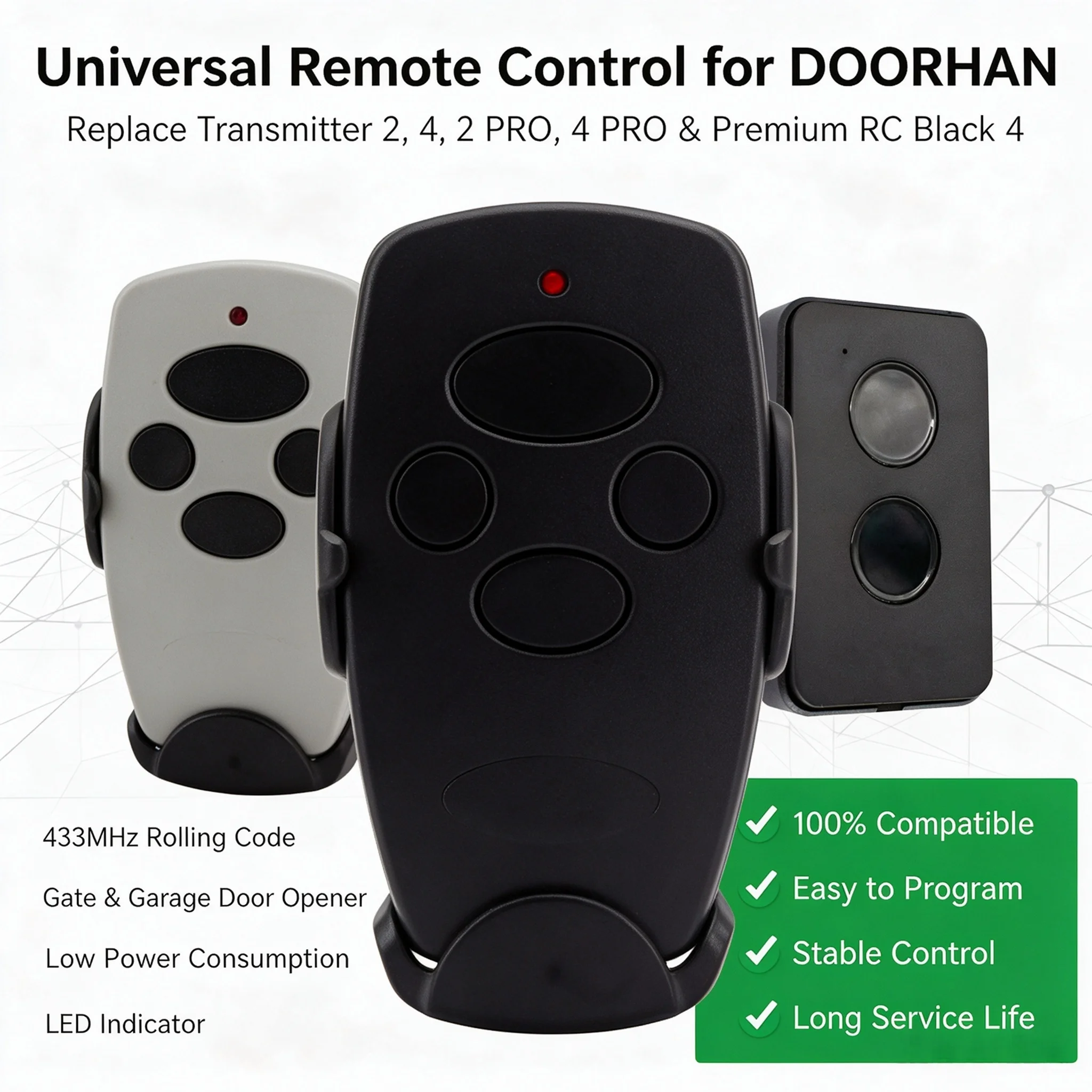 433MHz Garage Remote Control Gate Transmitter Keychain Compatible with Doorhan 2PRO 4PRO Models Barrier Keyfob for Drive Gates
