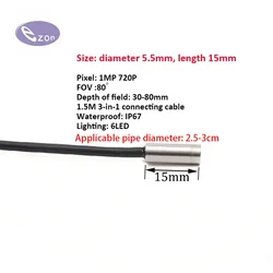 1MP diameter 5.5mm stainless steel tube endoscope FOV80゜3-in-1 cable USB endoscope probe EZ-EN55S-R