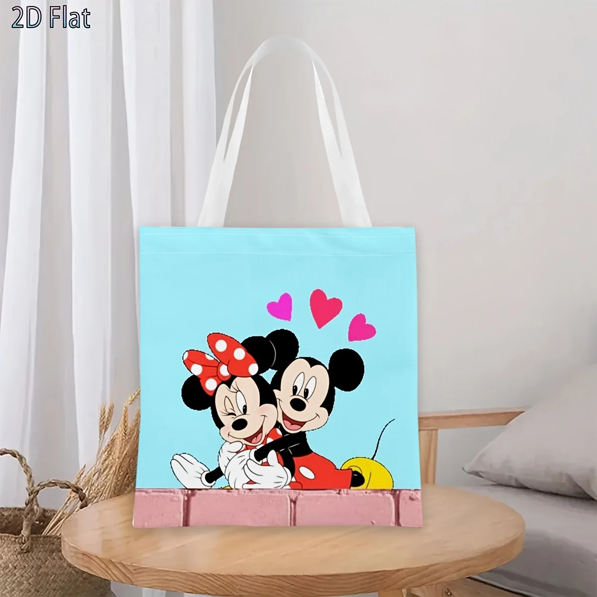 1pc Mickey Minnie Sweet Hug Heart Print Tote Bag,reusable sh