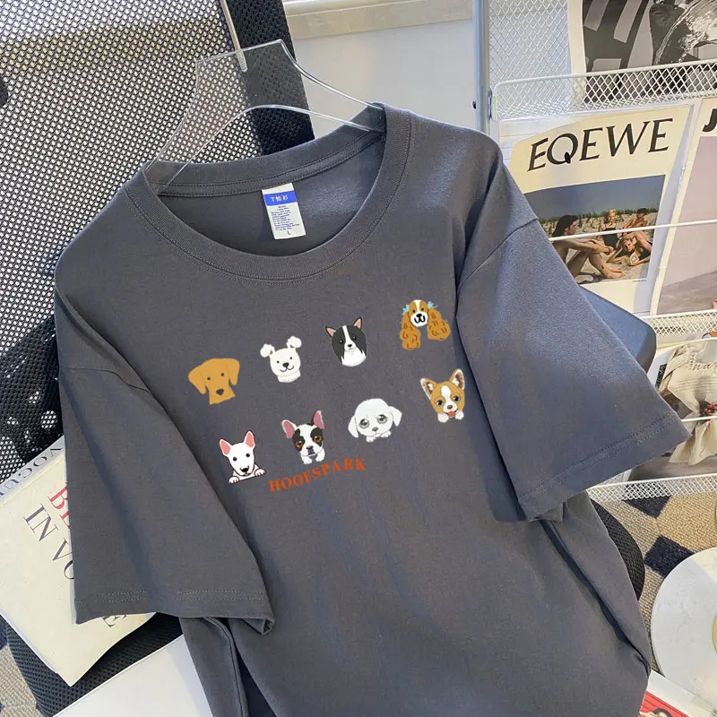 Cotton Plus Size Loose Print T-Shirt Summer New Dropped Shoulders Short Sleeve Top Cute Oversized T Shirt