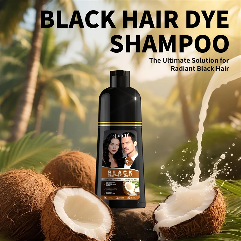 SEVICH Aloes Black Hair Dye Shampoo 500ml Diy Herbal Coloring Hairs Instant Gray To Black Instant Coloring Shampoo For Women&Men