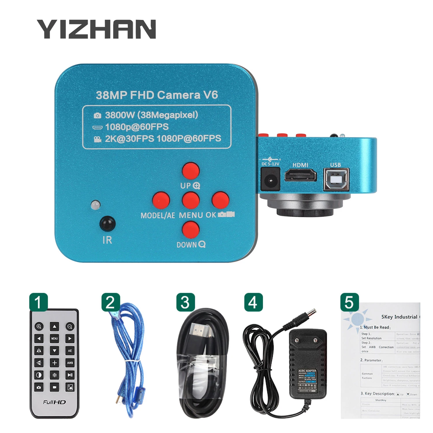 13/38MP HDMI/Usb/VGA Electronic Microscope For Soldering Digital Microscope Suit Interface Camera 1-130X C-MOUNT Lens LED Light