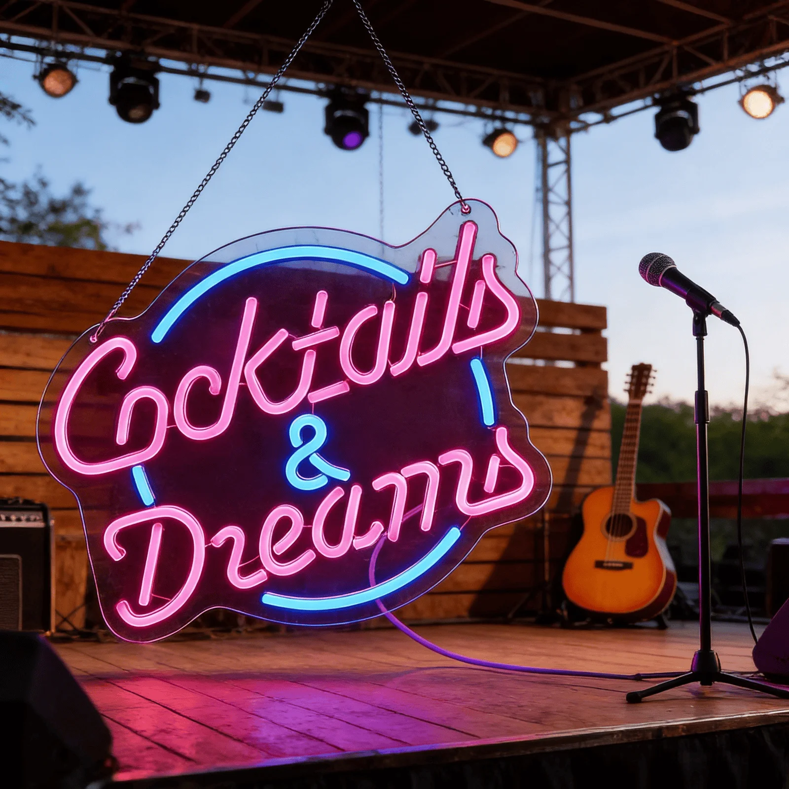 LED Cocktails & Dreams Neon Sign Pink Blue USB Powered Wall Light for Bar Home Bedroom Decor Aesthetic Hanging Lamp view 3