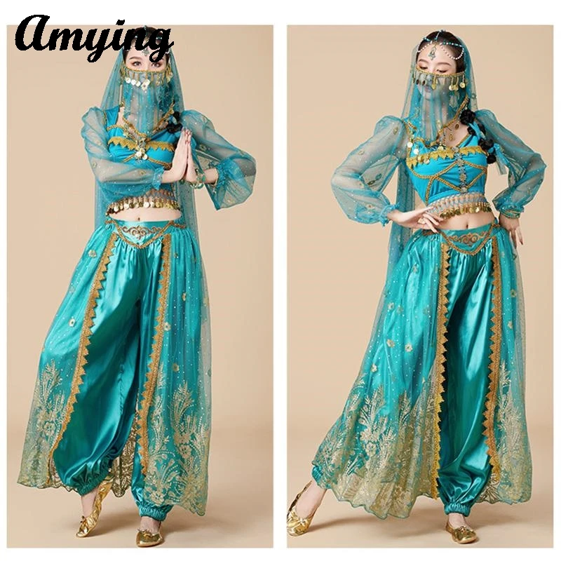 Adult Indian Belly Dance Costume Palace Style Exotic Style Suit Women Halloween Performance Jasmine Princess Dance Costume Set  