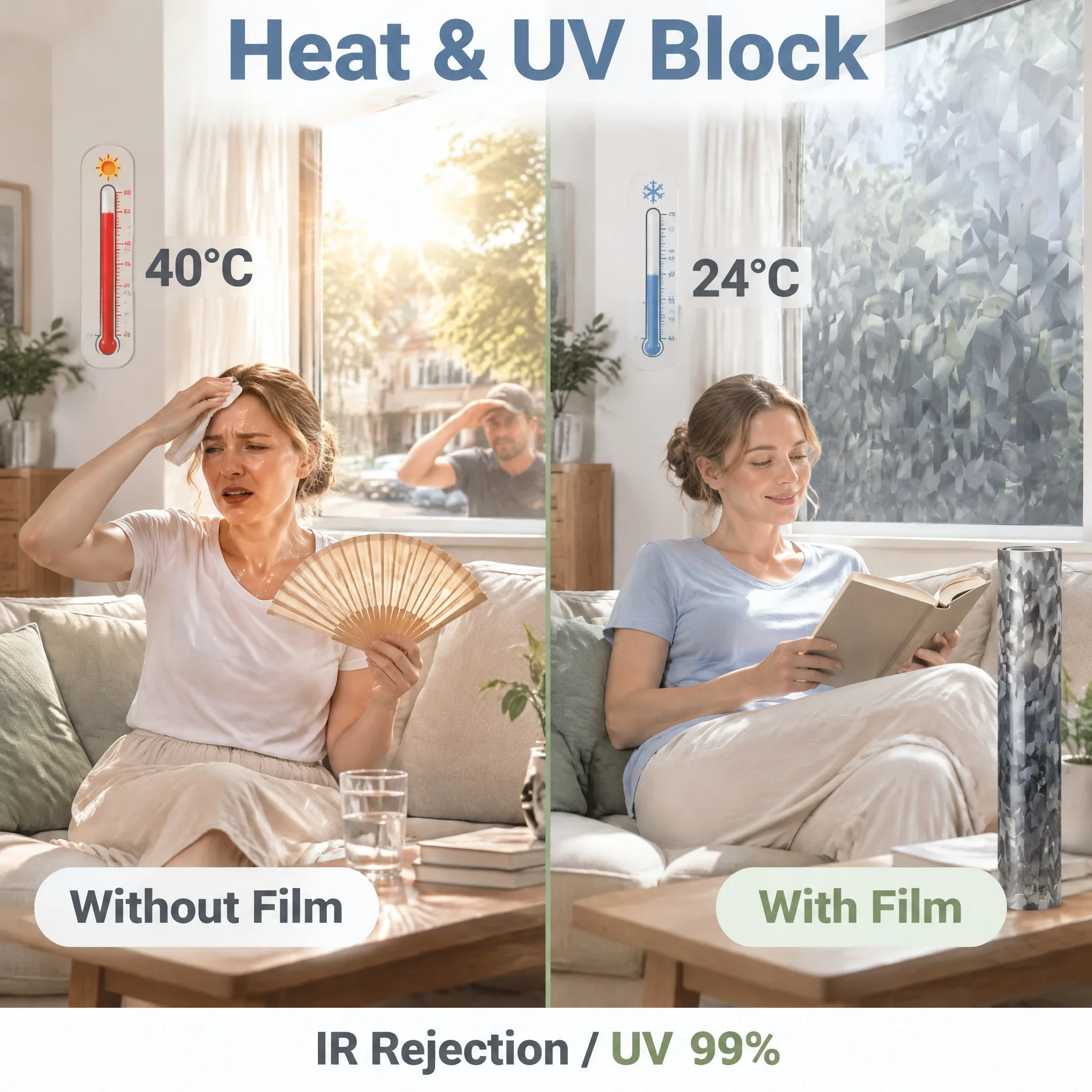 Privacy Frosted Window Film Decorative 3D Stained Window Cover Translucent Window Sticker for Office for Bathroom