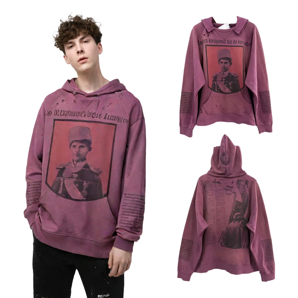Y2k Vintage Graphic Zip Up Hoodies Hip Hop Street Style Heavy Weight Cotton Retro Distressed Ripped Hole Casual Clothing Hoodies