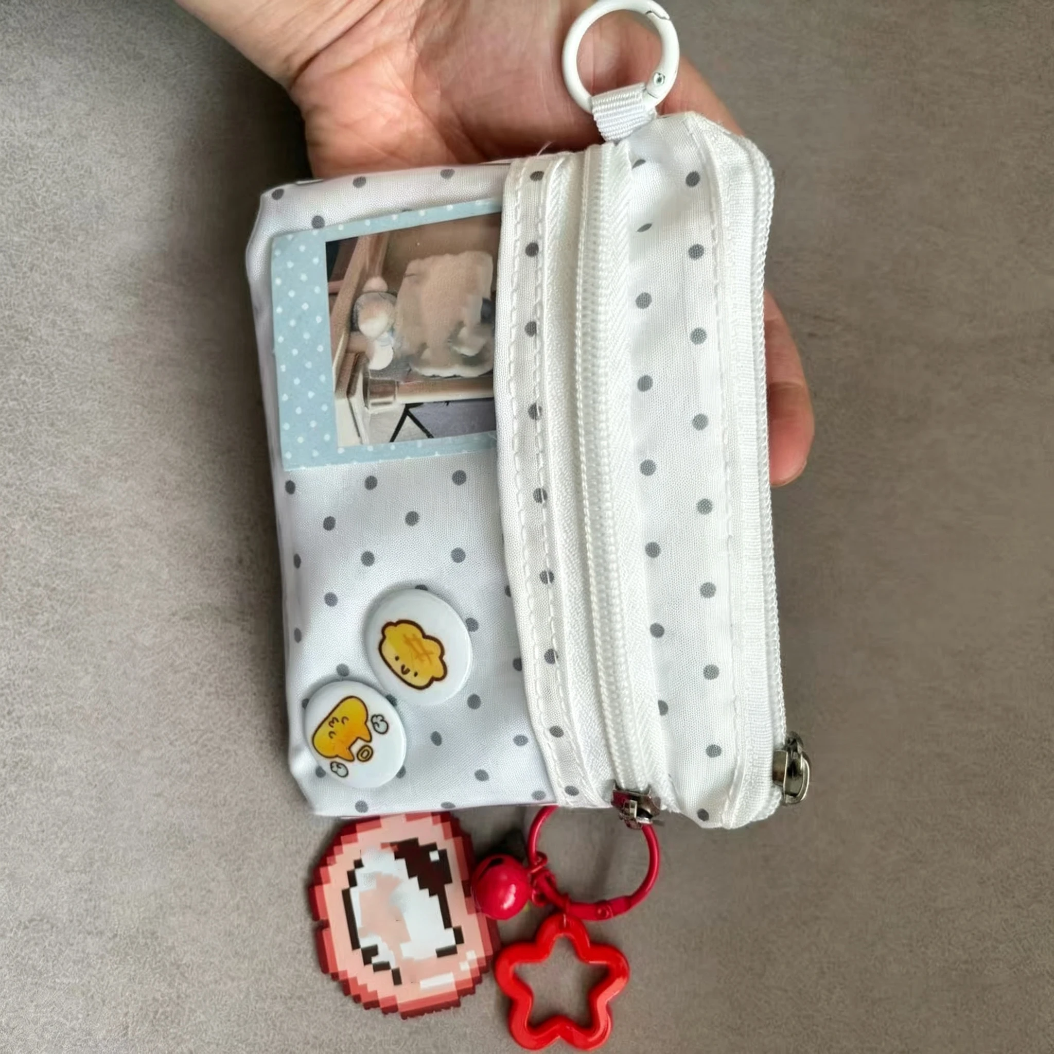 Korean Ins High-end Gray Polka Dot Hand Bag To Store Portable Documents and High-value Card Holder Women's Coin Purse Cute Gift