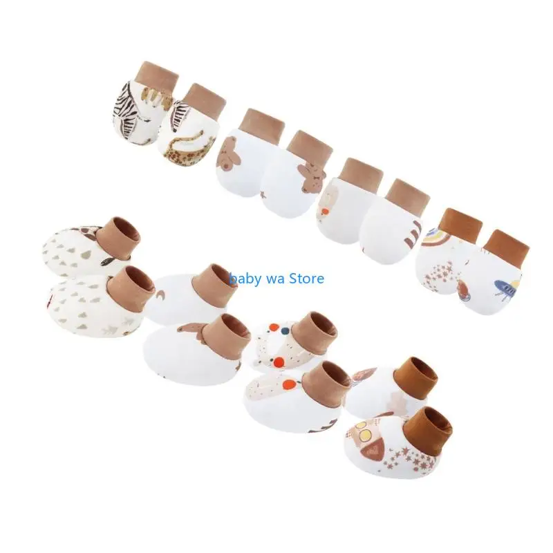 4 مجموعة من القفازات لحديثي الولادة مع الجوارب لمنع الخدوش على البشرة الحساسة 4XBD #4