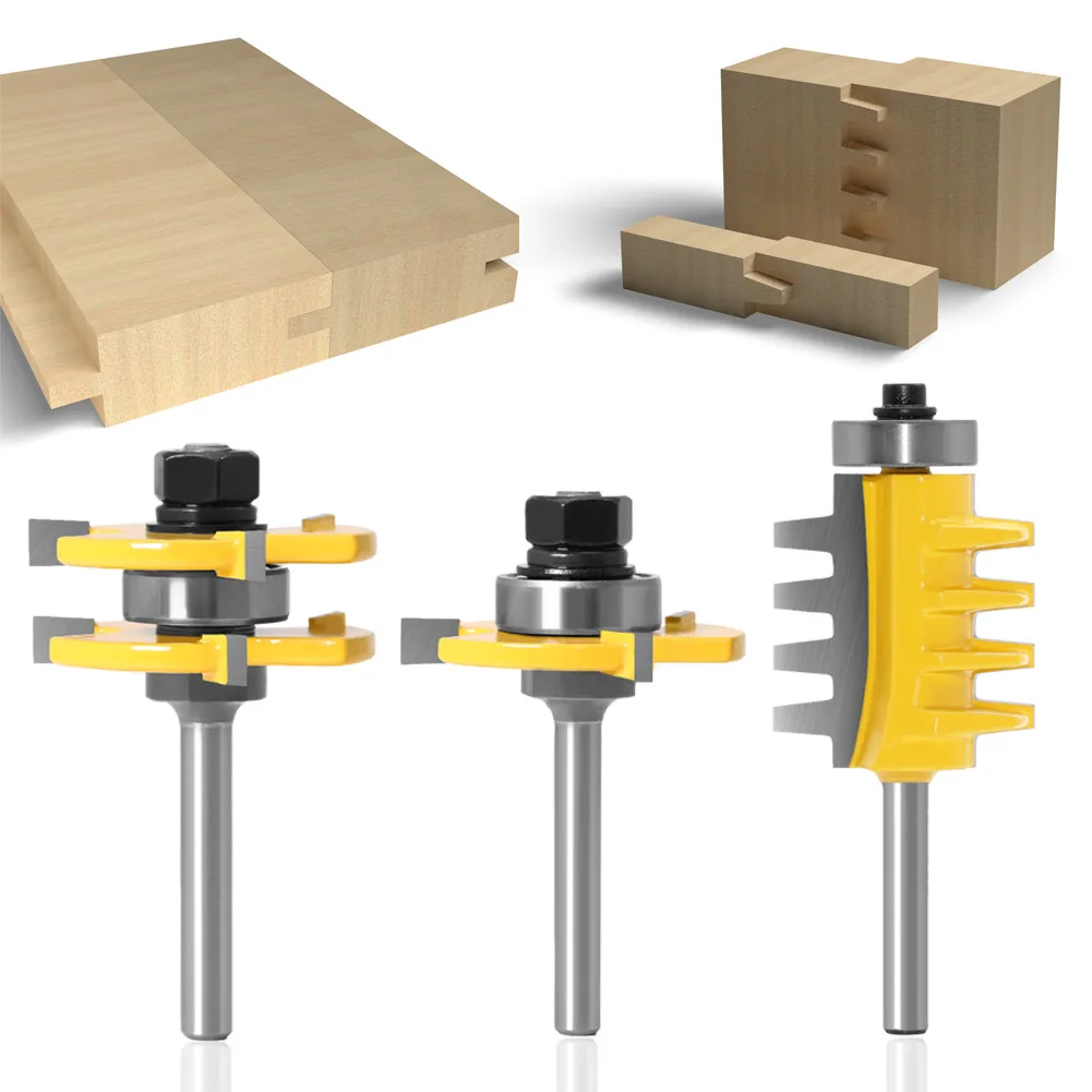 3-piece Mortise Split-board Knife 3-tooth T-mortise cone-tooth Mortise Floor Woodworking Milling Cutter