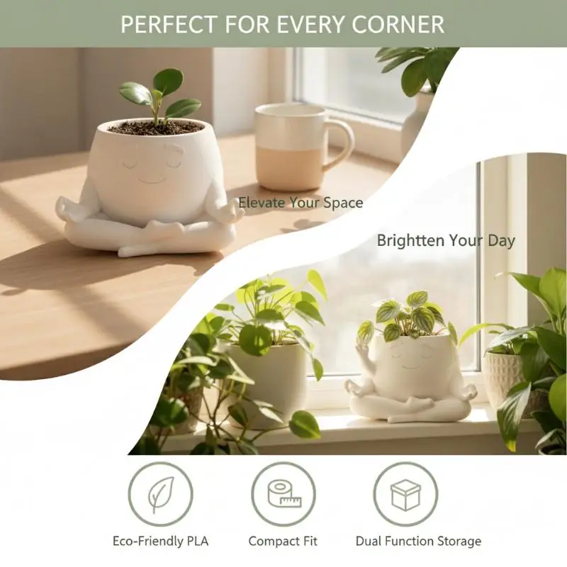 Cute Cartoon Character Planter Pot 3D Printed Lightweight Small  Container for Desktop Home Living Room Decor