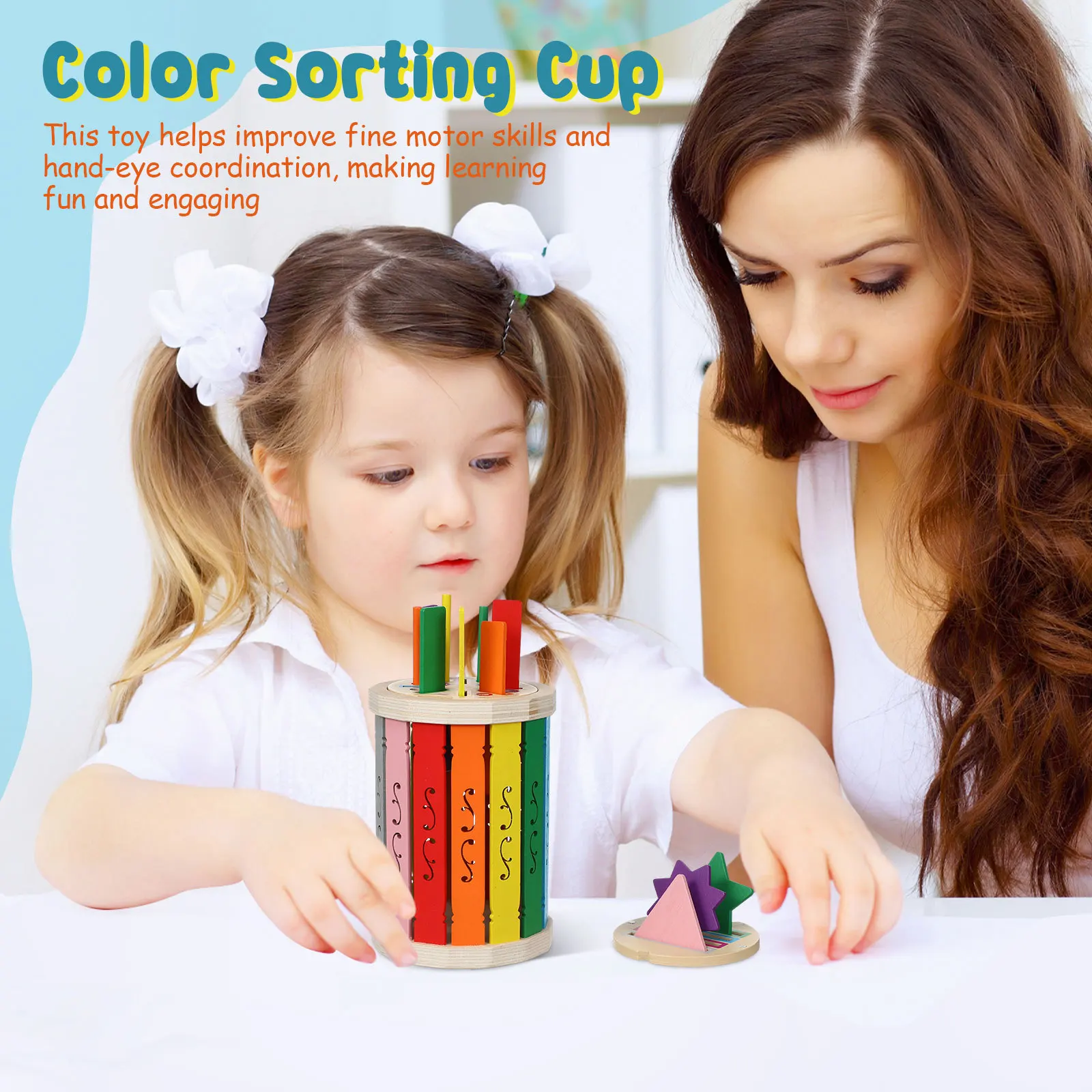 مجموعة واحدة من كوب الأطفال، فرز الألوان، أساسيات غرفة اللعب الحسية للأطفال الصغار، تعليمية خشبية، مهارات حركية دقيقة، تنموية