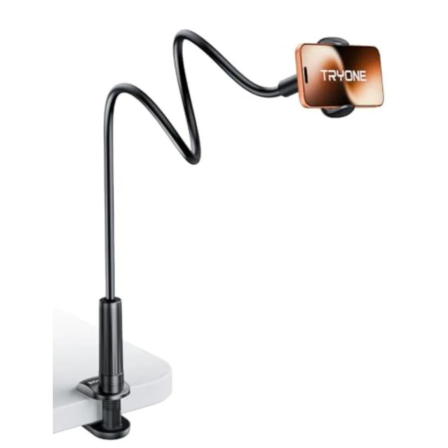 Gooseneck Phone Holder Hands-Free for Phone Viewing Or Recording, Adjustable Stable Metal Cell Stand Mount for Desk Table Bed,