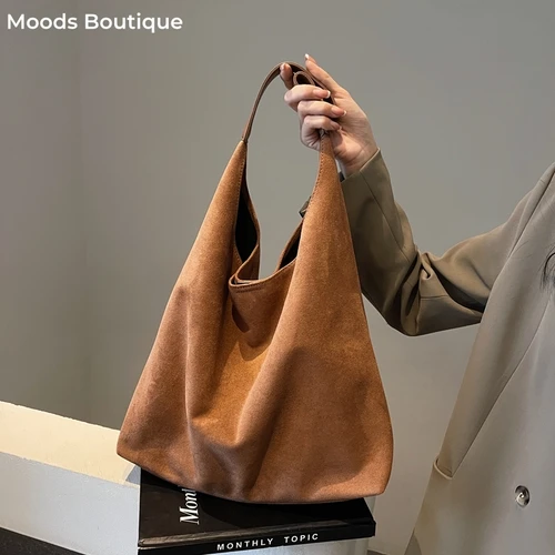 bolsos de mujer moda bolso universidad mujer MOODS, conjunto de bolso grande de hombro informal para mujer, 2 en 1, gamuza, Color puro, bolso de compras de gran capacidad, bolsos nuevos de invierno 2024 para mujer