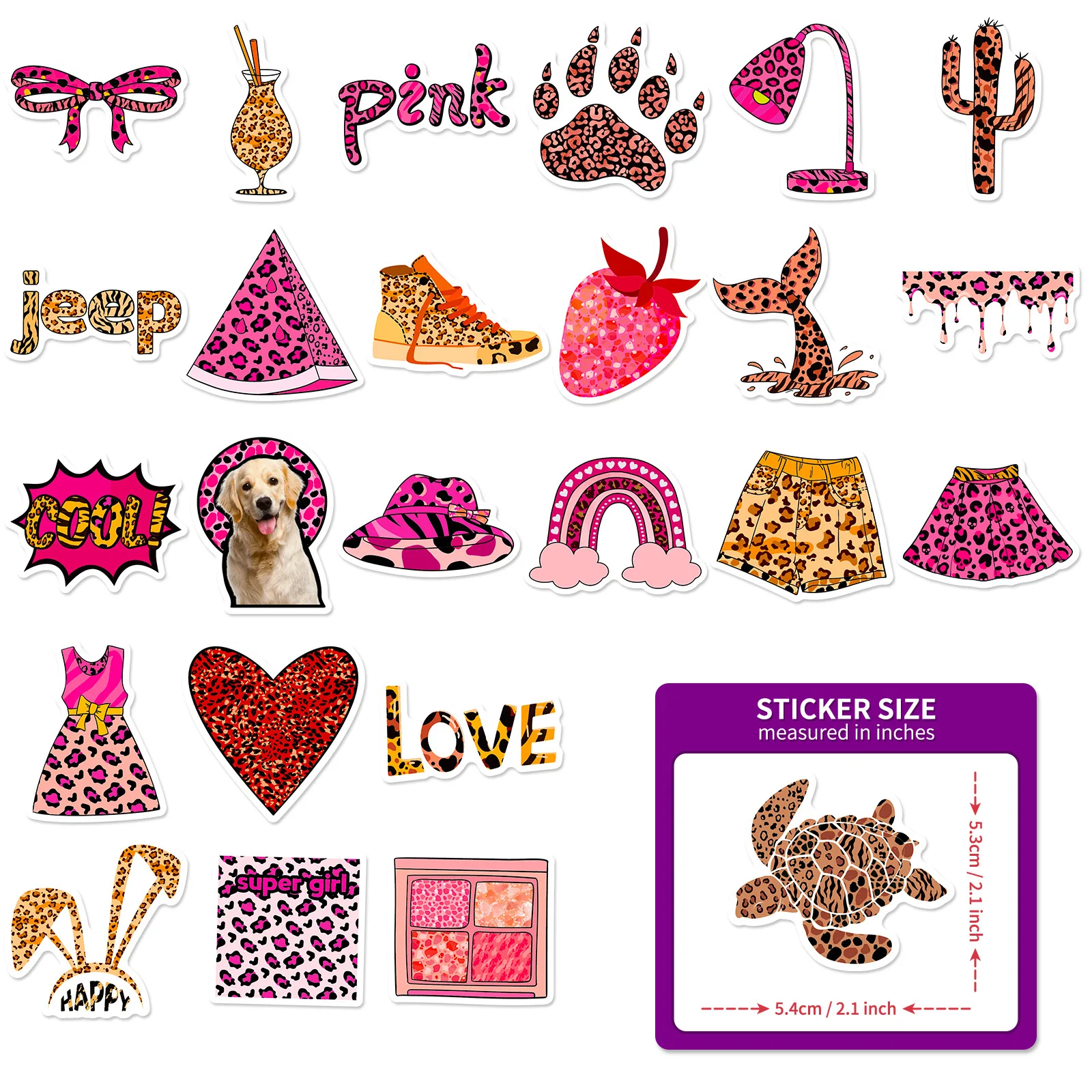 50Pcs Fashion Pink Leopard Print Series Graffiti Stickers Suitable for Laptop Helmets Desktop Decoration DIY Stickers Toys