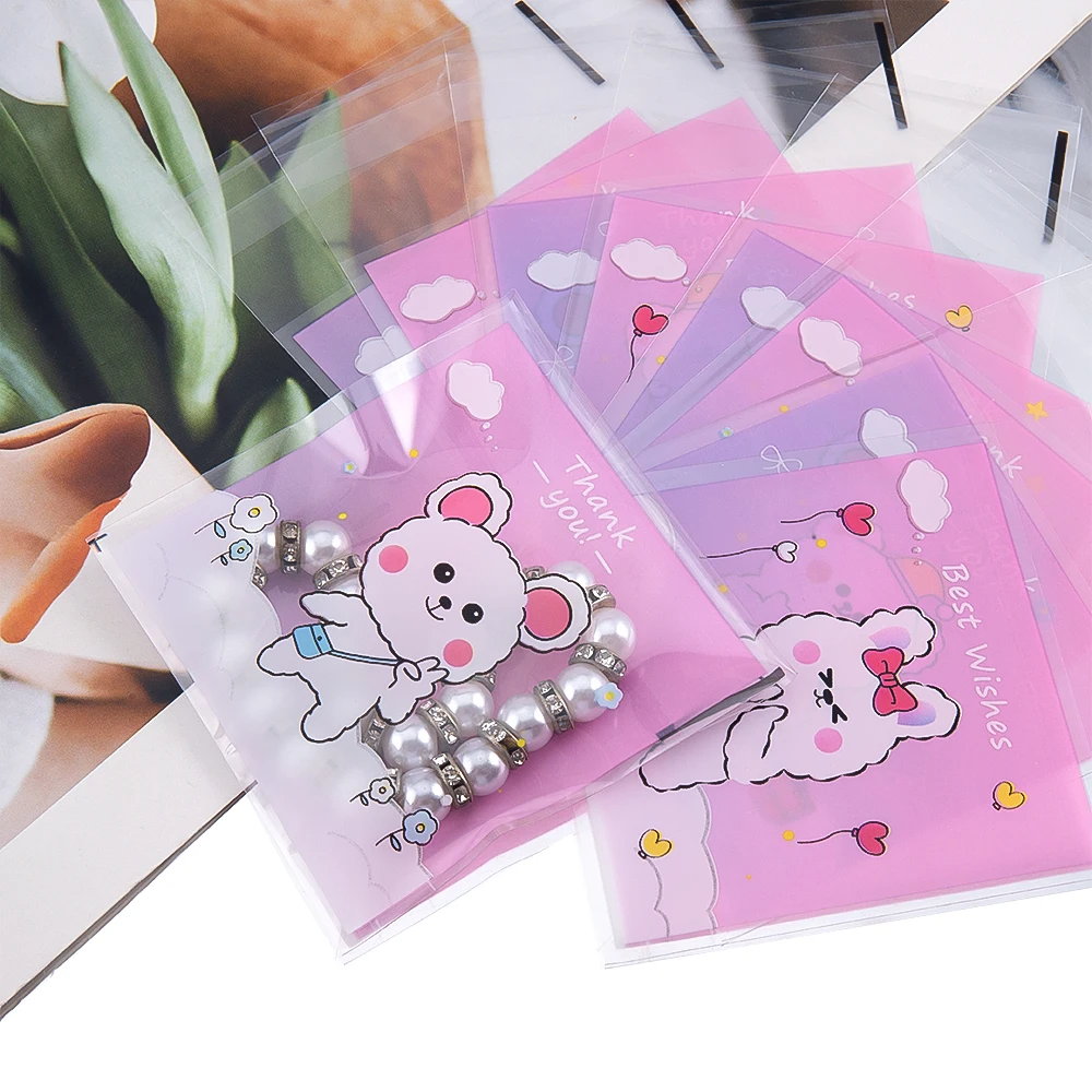 

100pcs/Lot Cartoon Rabbit Gift Packaging Self Adhesive Bag Candy Snow Crispy Biscuit Handmade Baking Bags Milk Date Sealing Bags