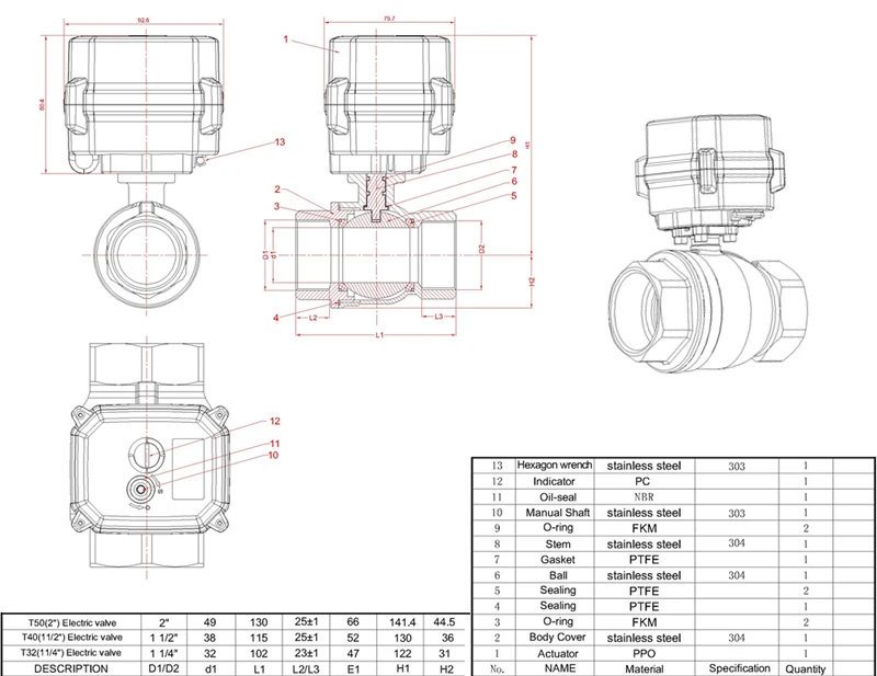 Detalle 2 de Electroválvula DN40 Electric Control Valve 4-20mA or 0-10V Control, 2 Inch Proportional Valve 15Nm Drive ISO5211 for 11*11mm Stem Metal Otras válvulas