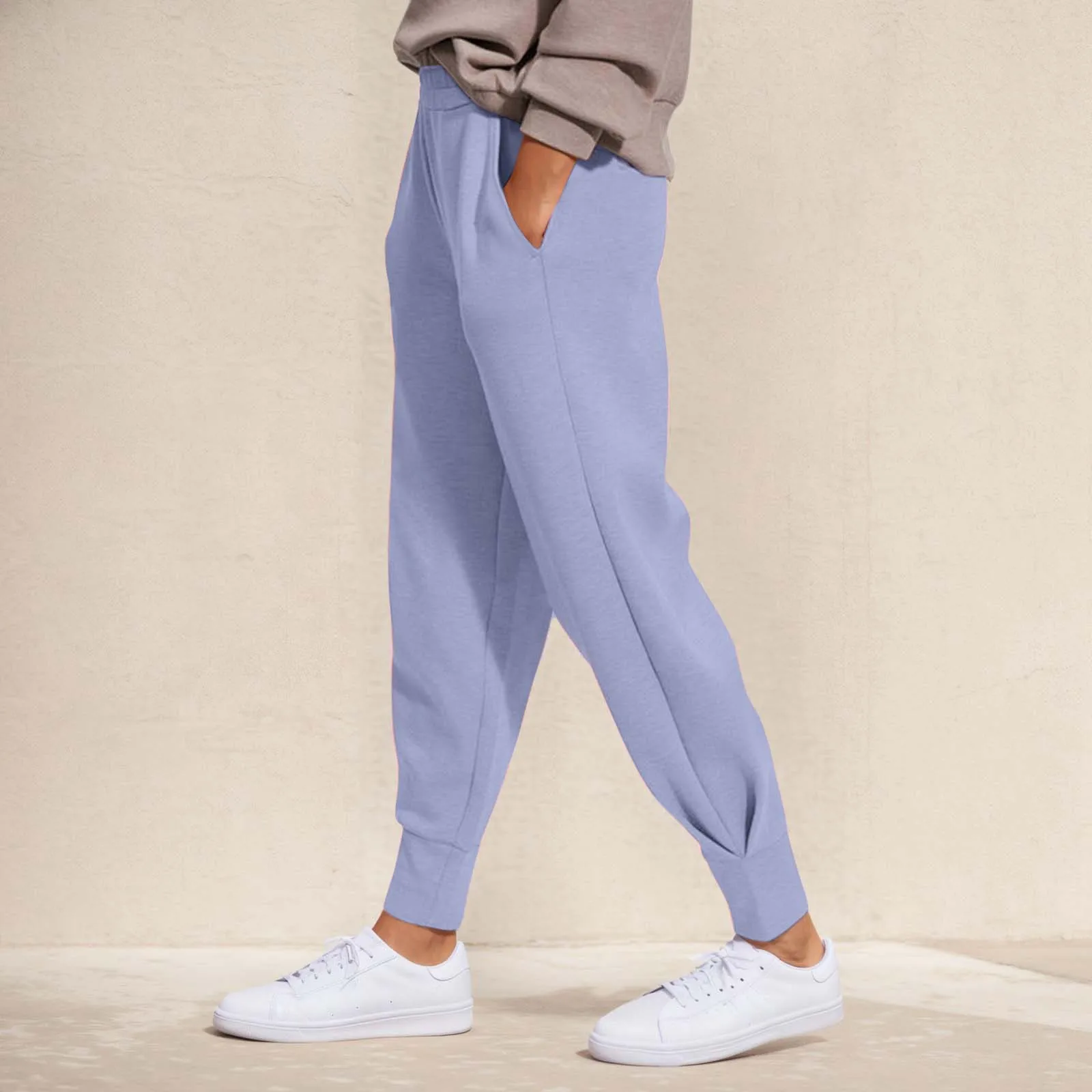 

Women Pants High Elastic Waist Solid Color Casual Pants Soft Warm Pockets Loose Spring Fall Sweatpants Jogging Trousers