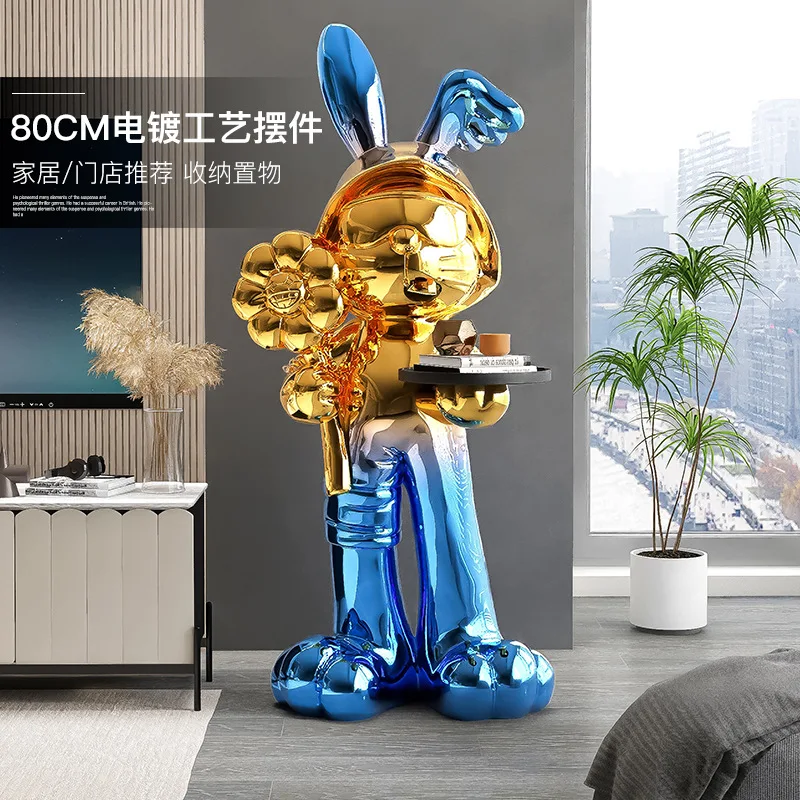 Light Luxury Electroplated Rabbit Large Floor Decoration Home Decor Living Room TV Cabinet Figurine Home Decor Resin Sculpture