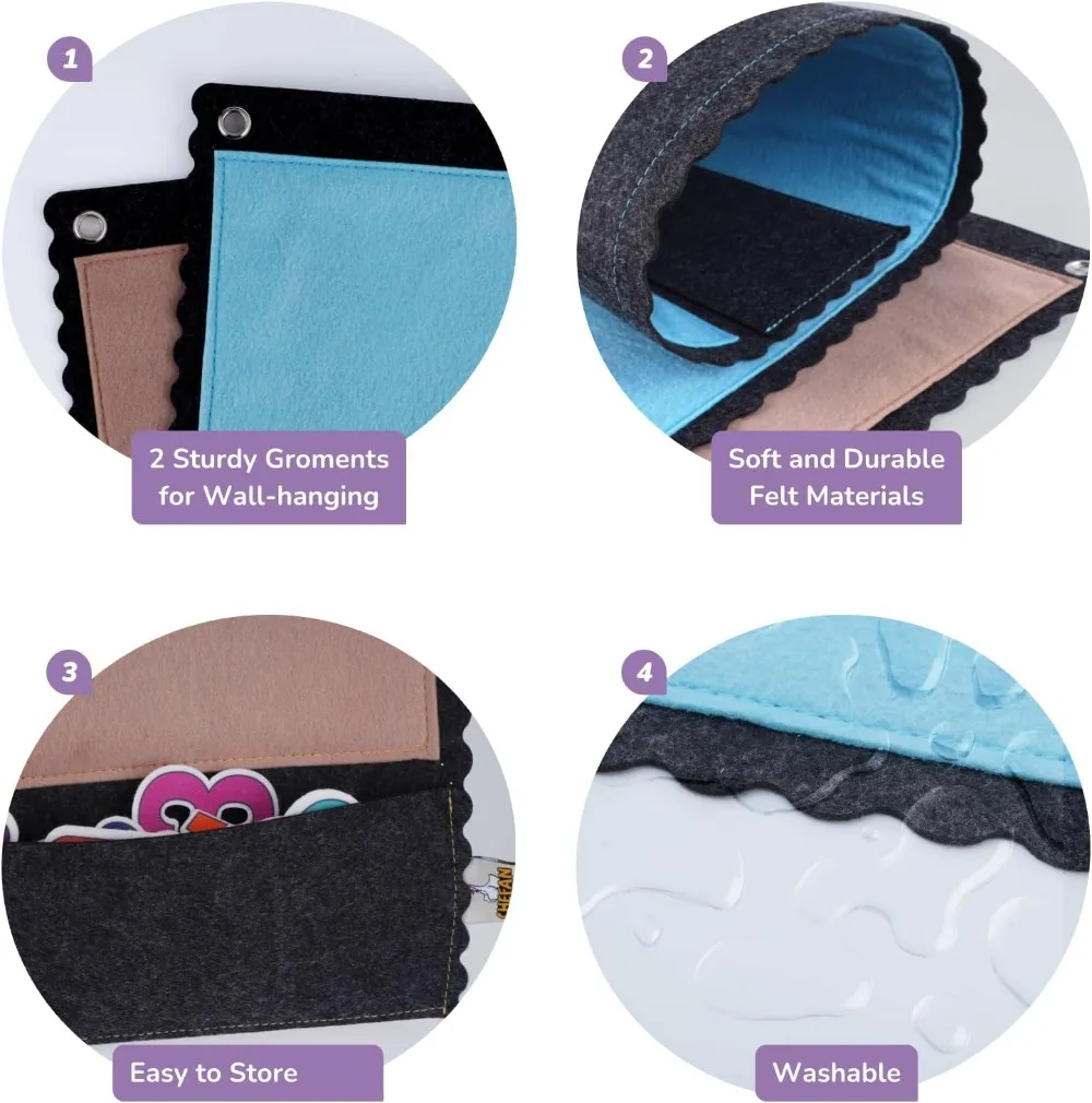 Large Felt Board for Toddlers, 32x22 Inch Flannel Board with 2 Storage Pockets for Classroom and Daycare view 4