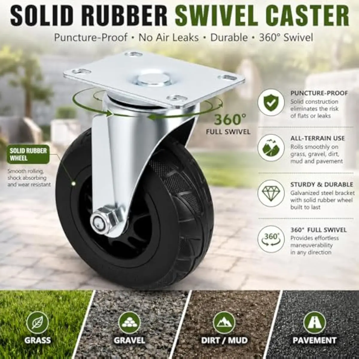Rotating Garden Seat with 360-Degree Swivel Wheel, Heavy-Duty Steel Frame, Adjustable Ergonomic Handle, Extra-Wide EVA Cushion,