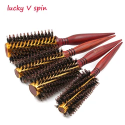 Professional Natural Boar Bristle Round Brush Wooden Handle Hair Rolling Brush For Hair Drying Styling Curling  Handle combs