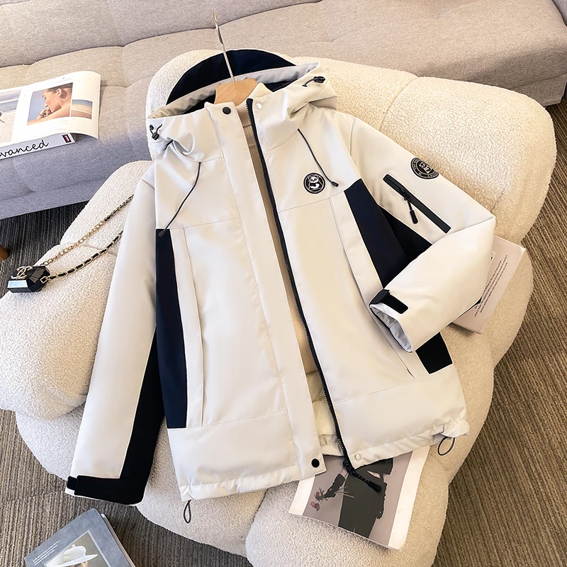 Luźny damski płaszcz zimowy z bawełny, roboczy, ocieplany, średniej długości, z kapturem, dojazdy do pracy, zapinany na zamek błyskawiczny, C...