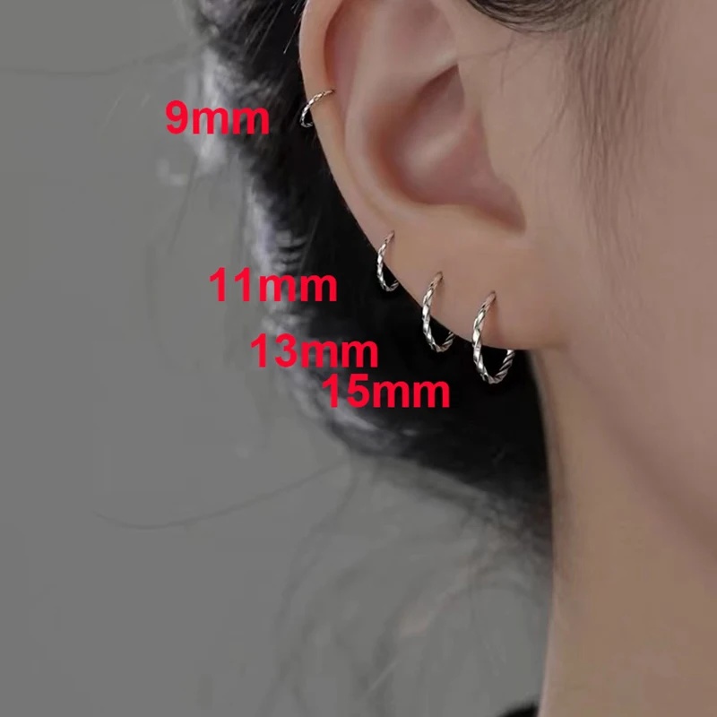 Real 925 Sterling Silver 9/11/13/15MM Twist Round Hoop Earrings For Women Classic Fine Jewelry Minimalist Geometric Accessories