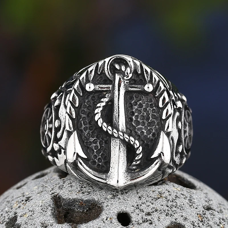 2022 New Design Stainless Steel Classic Bumps Signet Ring Navy Ship Shape Anels For Men Women Fashion Boat Jewelry Party Gift