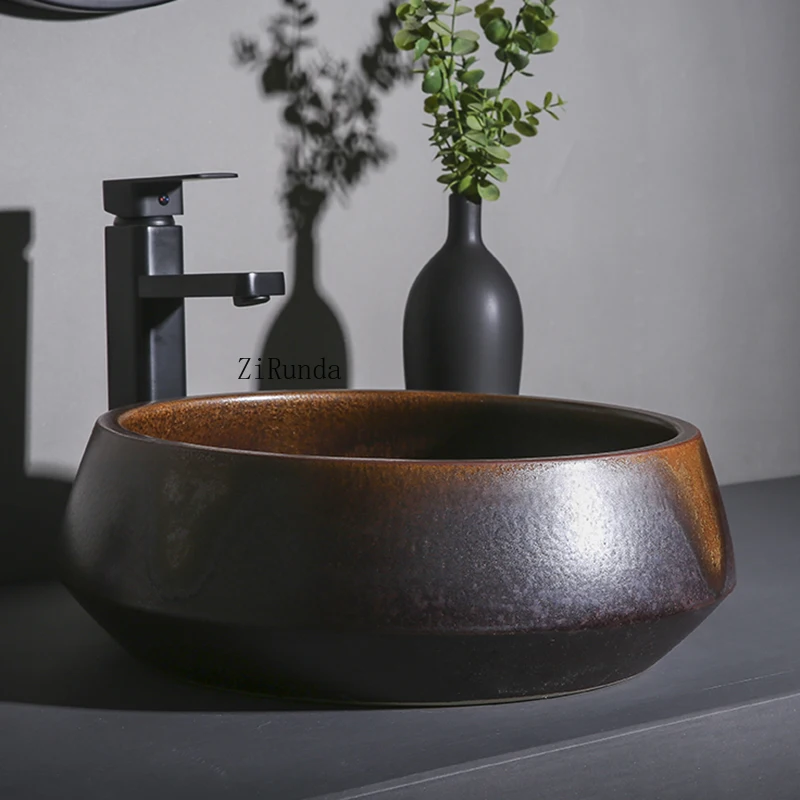 Minimalist industrial style countertop basin, ceramic washbasin, retro creative art countertop basin