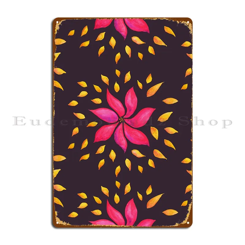 Abstract Whimsical Illustration Of A Pink Flower A Metal Plaque Living Room Plaques Create Bar Cave Mural Tin Sign Poster