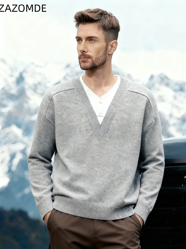 

ZAZOMDE Minimalist Luxury Fake Two Piece Collar Sweater High Quality Fine Knit Business Casual Elegant Long Sleeve Pullover