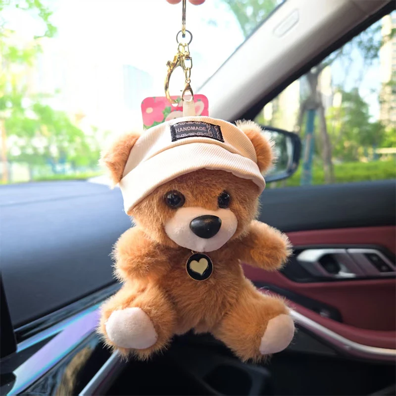 Bonito dos desenhos animados vestir chapéu urso boneca de pelúcia chaveiro pingente mochila enforcamentos decoração presente