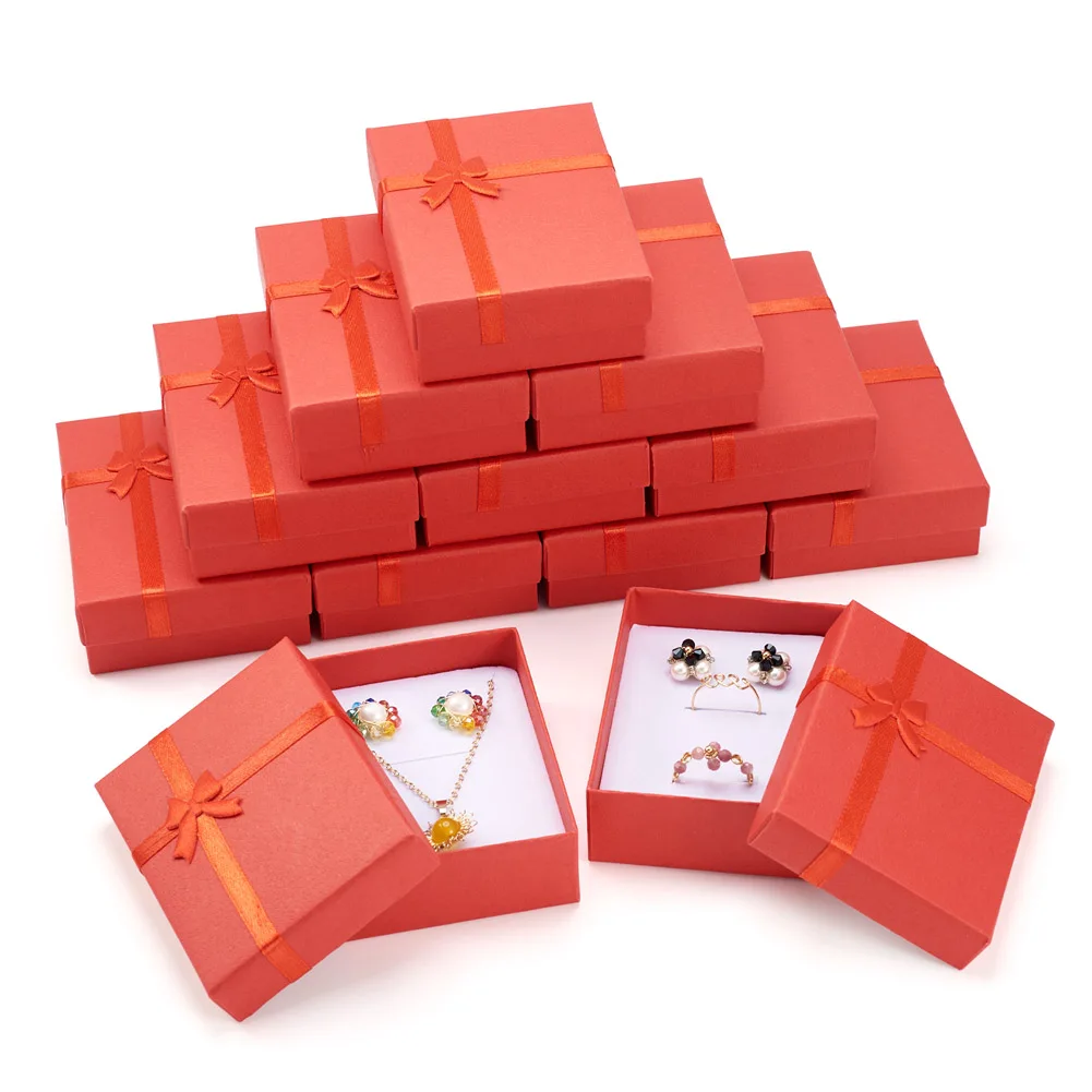 9x7cm Rectangle Cardboard Paper Jewelry Box with Bowknot Decoration Christmas Gift Storage Box Jewelry Display Packing 12pcs