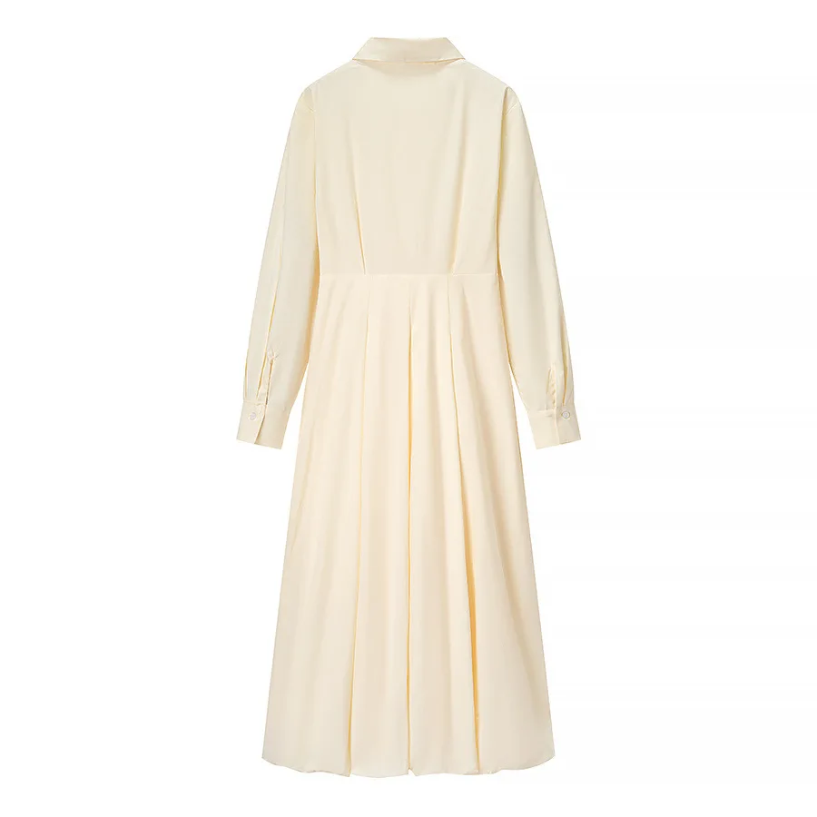 Camisas de oficina de otoño, vestidos para mujer, cintura de solapa, vestido plisado de media manga para mujer, Vestidos elegantes para mujer