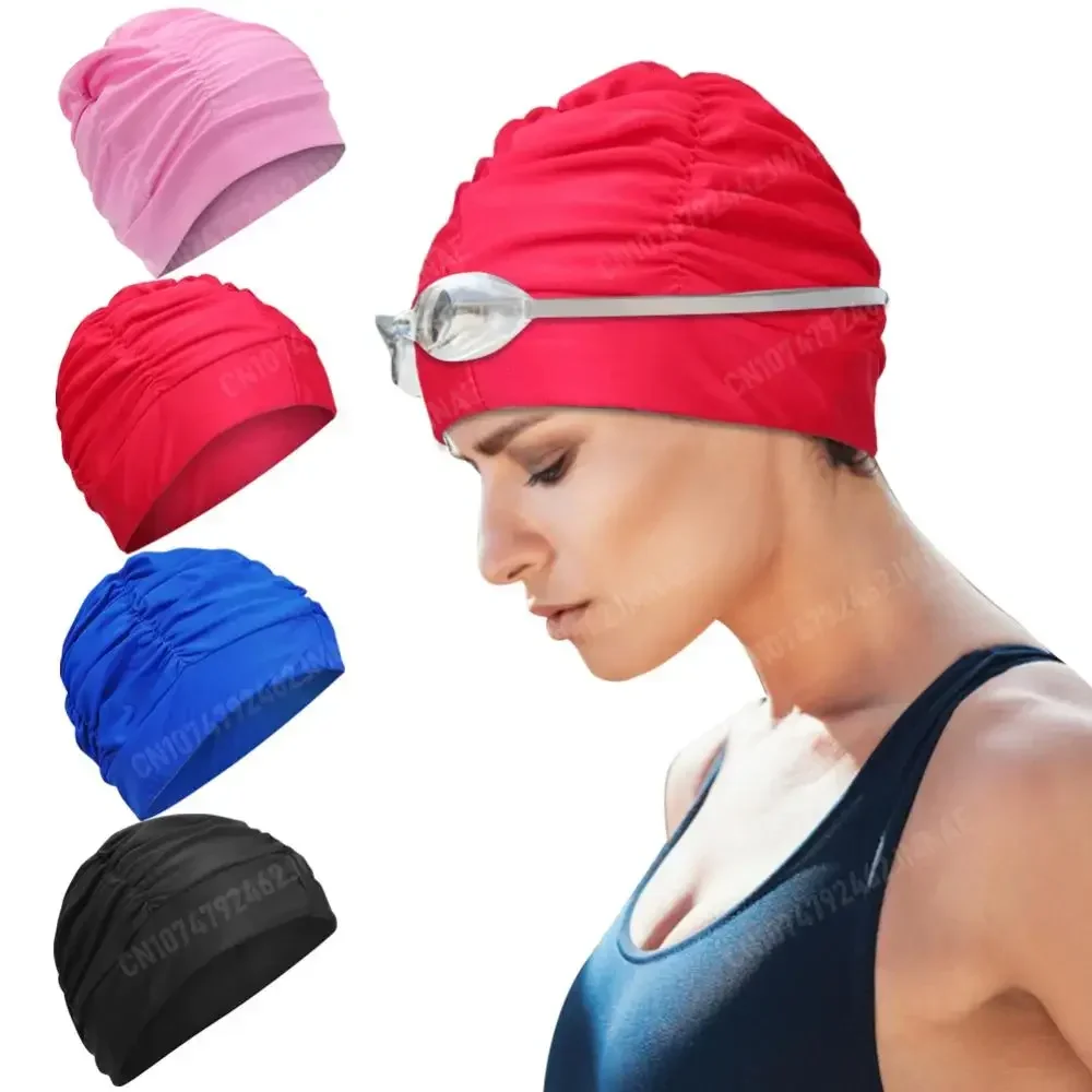 Adult Swimming Caps for Women High Elasticity Bathing Caps Cover Ears Swimming Hats Large for Long Hair Weaves Extensions Curls