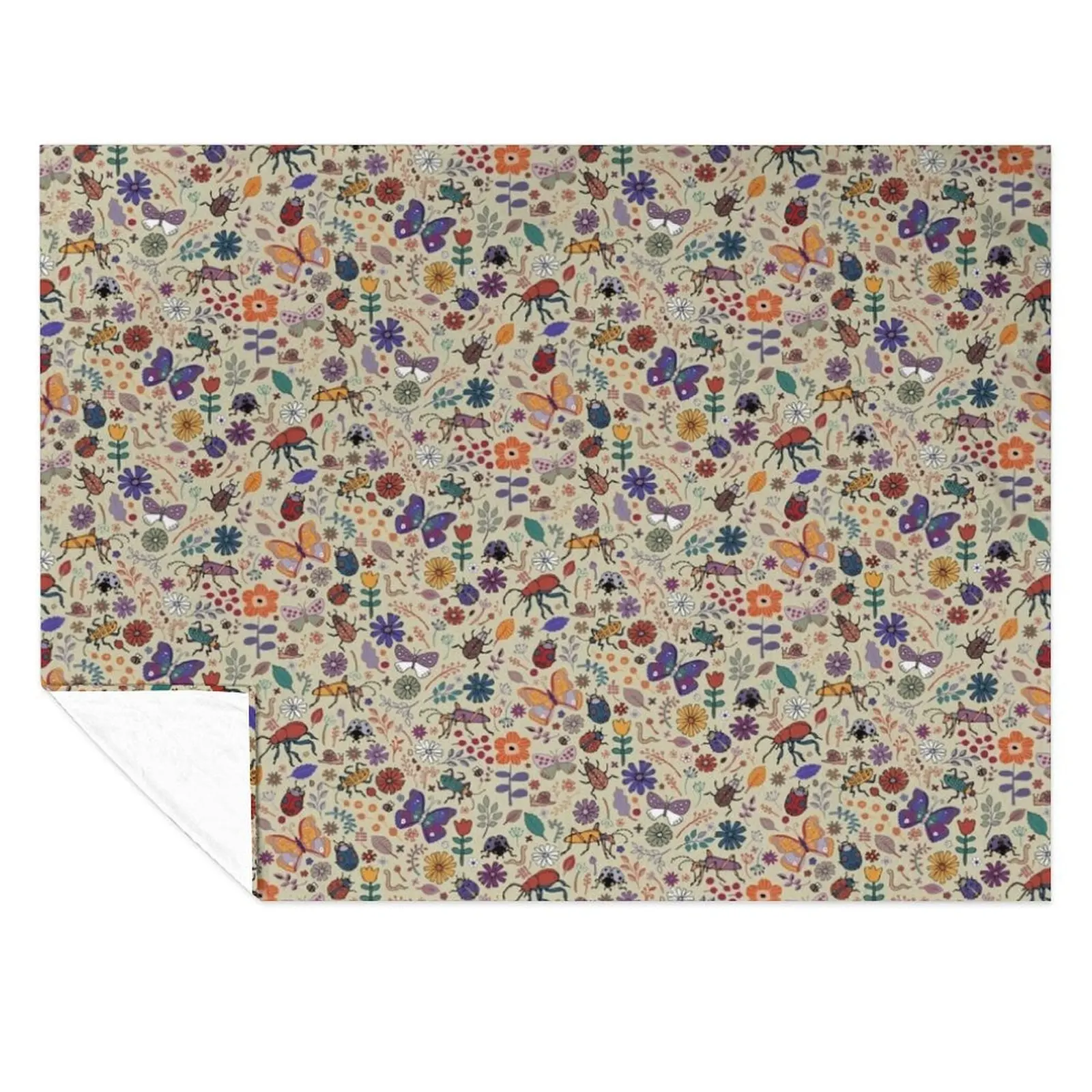 

Butterflies, Beetles and blooms - taupe - pretty floral pattern by Cecca Designs Throw Blanket Sofa Quilt Comforter Blankets