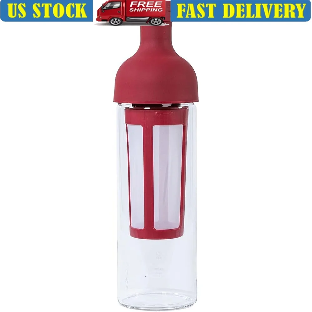 Botella de infusor de café Cold Brew de 650 ml con hojas de filtro naturales, vidrio resistente al calor, color rojo arándano, uso doméstico