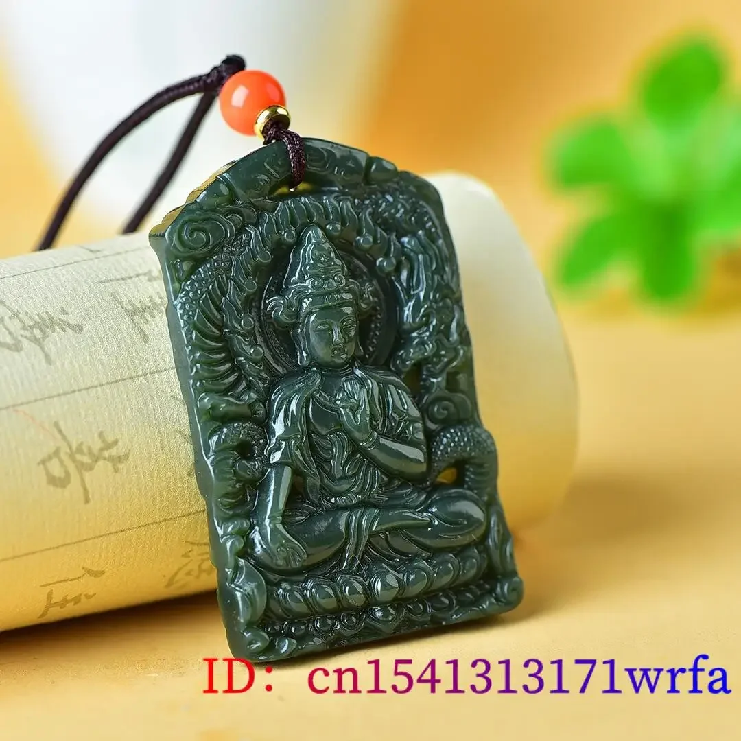 Hetian-Colgante de Jade Guanyin para mujer, colgante de joyería, dijes, collar Real tallado, regalo Natural Vintage, Diseñador