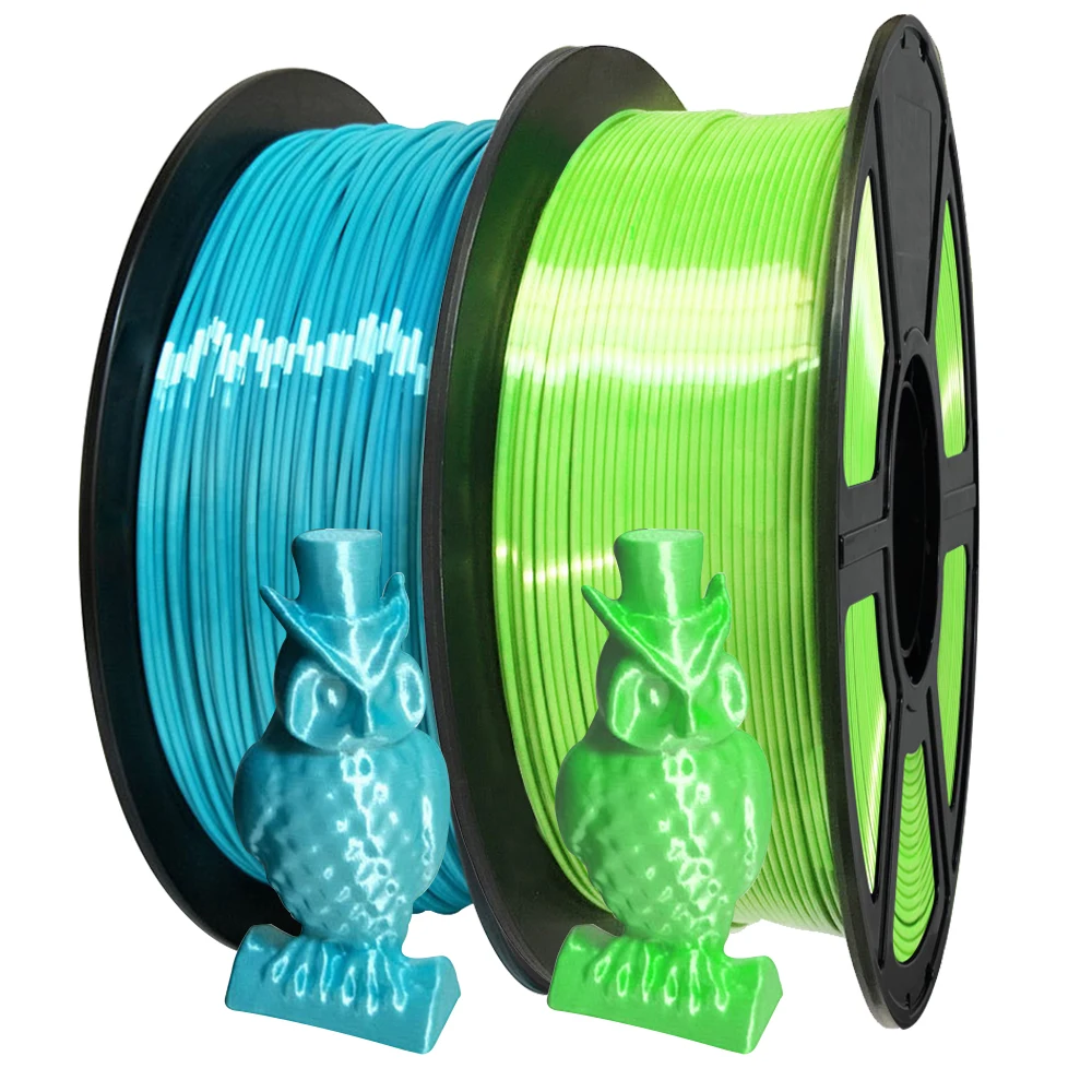 

Нить для 3D-принтера 1,75 мм, шелковая голубая и светло-зеленая, 250 г, шелковая отделка PLA, без струн, совместимая с принтерами FDM