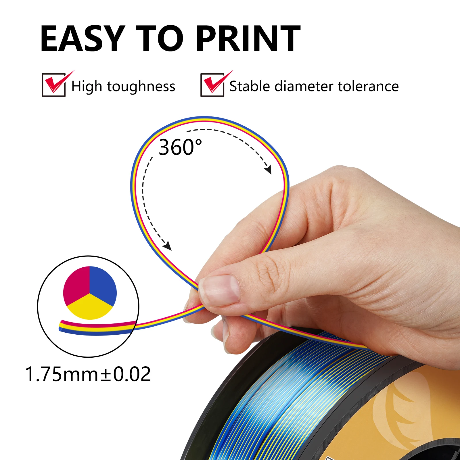 Imagem -03 - Kingroon 5kg Filamento Pla de Seda Tricolor em Filamentos de Impressora 3d Multicoloridos Pla Plástico de Coextrusão de Três Cores Rolos 1kg