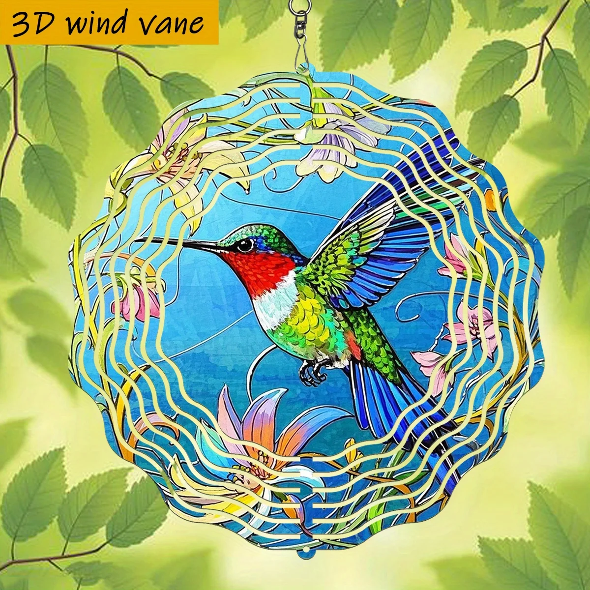 3D Colorful Hummingbird Flower Wind Spinner - 10 Inch Metal Art with 360 Swivel Hook for Christmas Halloween Garden Gift