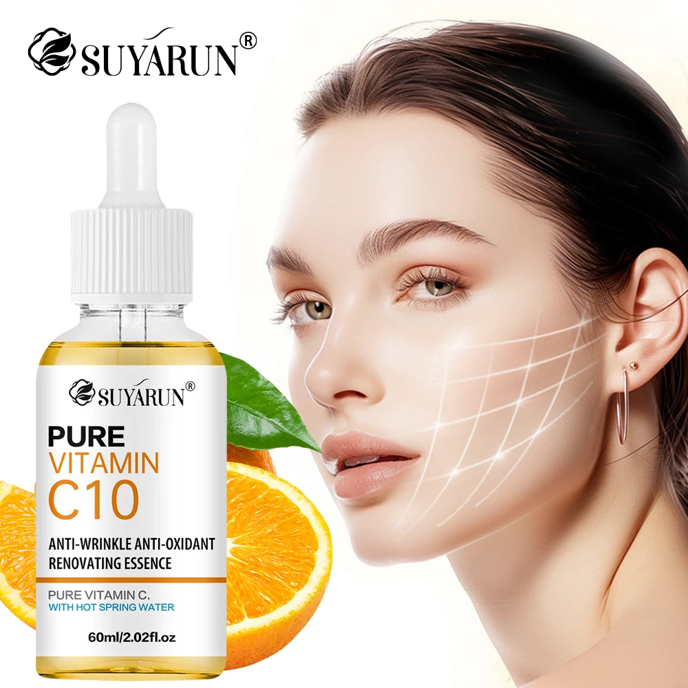 SUYARUN 10 % Vitamin-C-Serum für das Gesicht – aufhellende Anti-Aging-Behandlung, Korrektur dunkler Flecken mit Hyaluronsäure und Vitamin E.