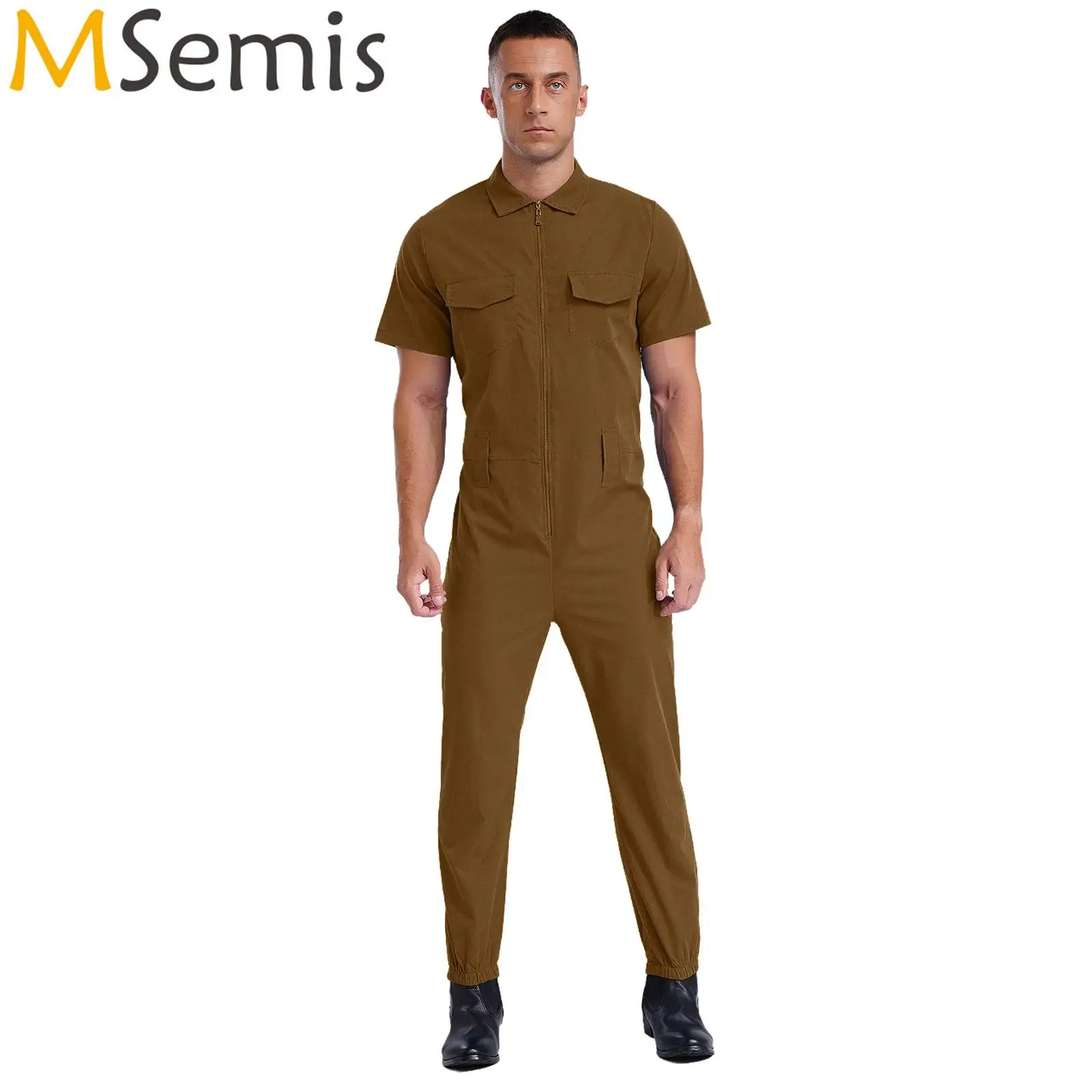 

Mens Coveralls Jumpsuit Multi Pockets Uniform Sleeveless Cargo Pants Bib Pants Zipper Pockets Rompers Overalls Workshop Uniform