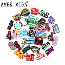 1pcs Funny Phrases PVC Shoe Accessories Keep It Weird Miss You Good Vibes Sandals Charms Decorations Clog Buckle for Friend Gift