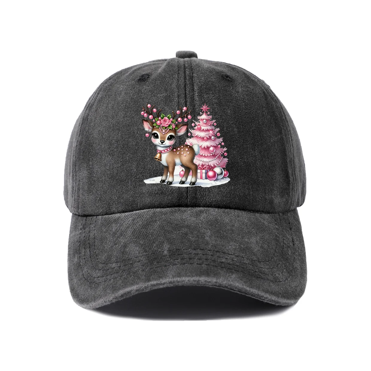 Black Cat on Books Graphic Baseball Cap, Vintage Washed Adjustable Unisex Dad Hat, Casual Gift