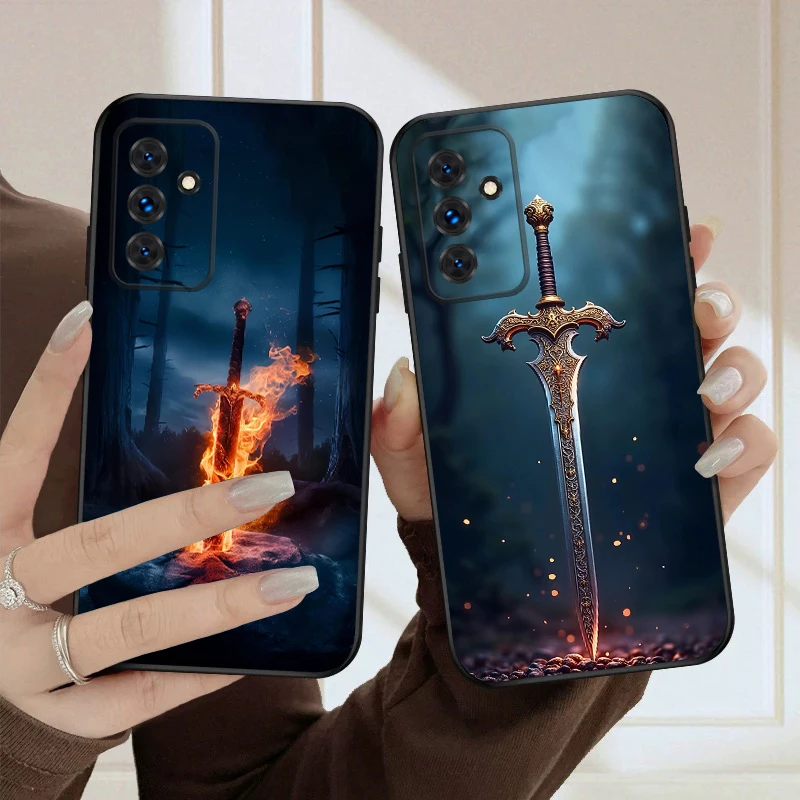 سيف مع نار لهاتف سامسونج S20FE S 21 22 23 FE 24 Plus 25 Ultra Galaxy M23 32 34 35 52 53 54 55 5G حافظة هاتف ناعمة من السيليكون #5